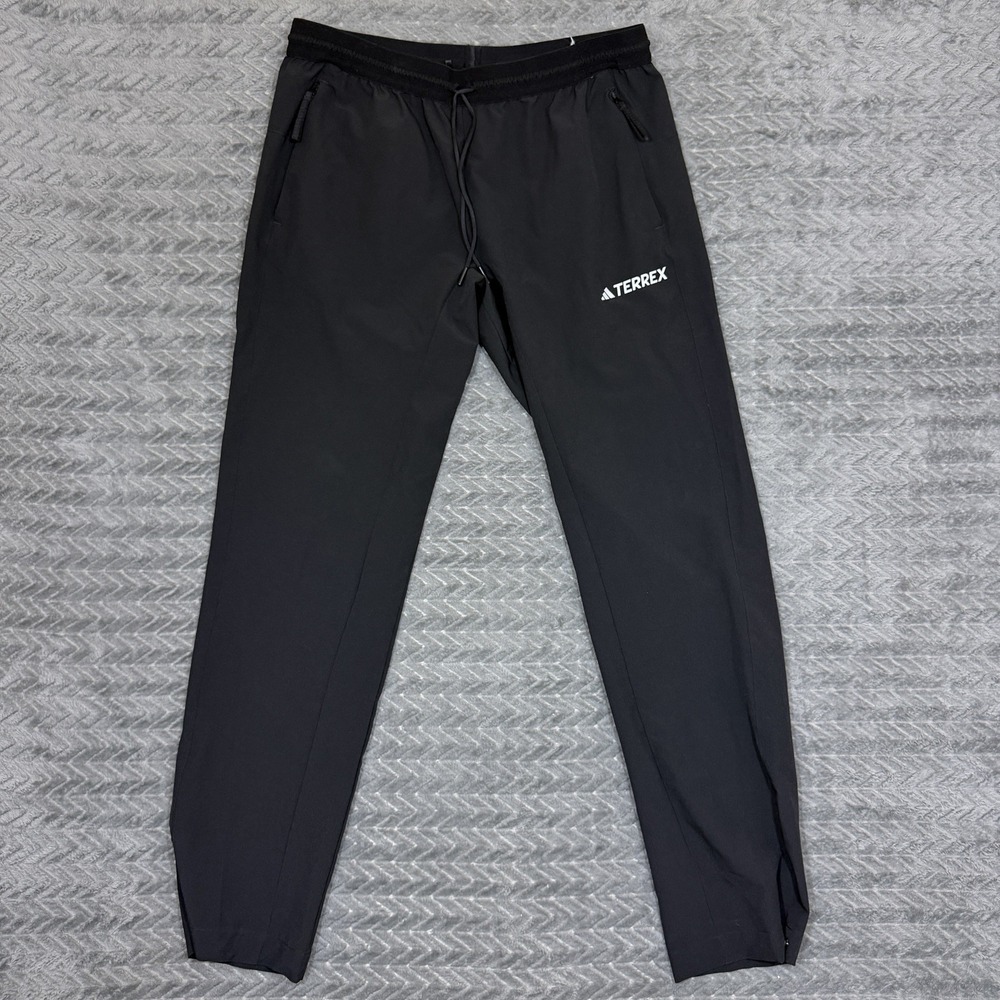 Adidas Terrex Pants Mens Medium Black Woven Track Hiking Outdoor Elastic Waist